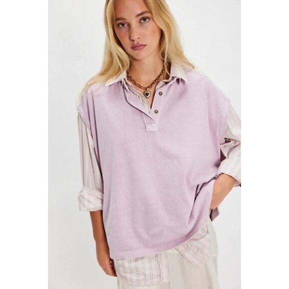 Free People Tops - Free People  | S | Keep On Polo Oversized Preppy colligate Mauve Top Shirt